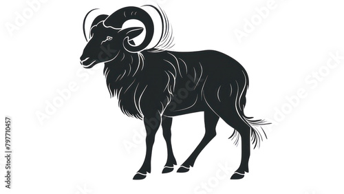 A black ram with horns on its head