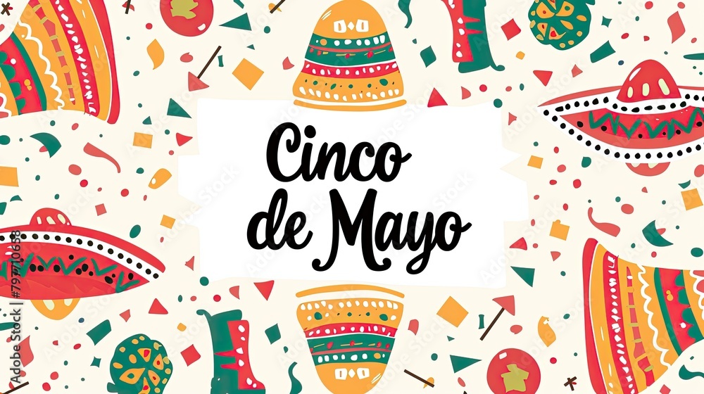 Cinco de Mayo Celebration - Mexican Flag Colors, Sombreros, Confetti ...