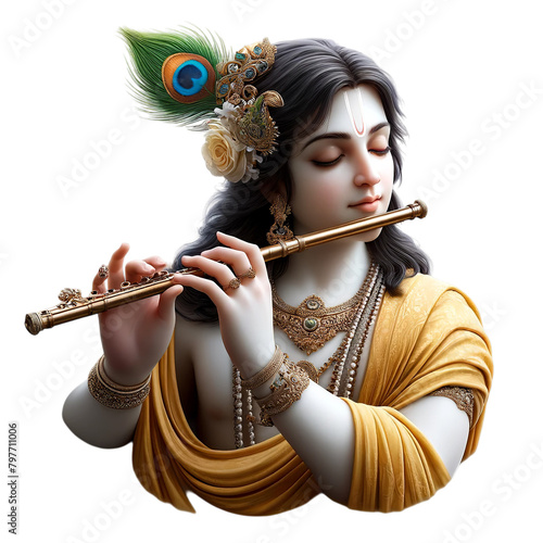 Shree Krishna, Janmashtami, realistic, shree krishna playing flute, isolated on transparent, PNG, background