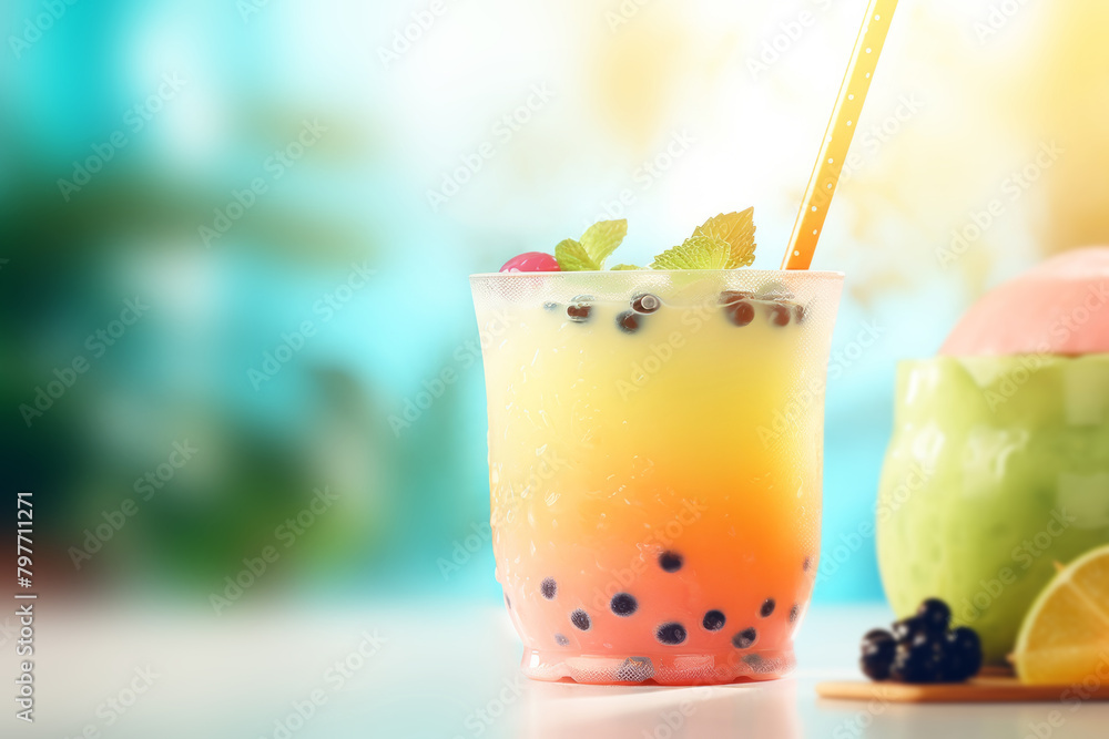 Refreshing fruit Juice on vibrant colorful background Refreshing fruit Juice on vibrant colorful background