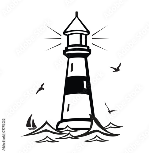 Light house by the sea with a white background No IA