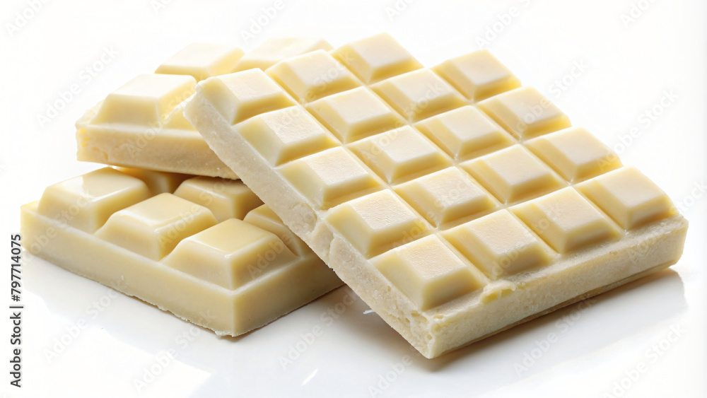 Close-up of delicious white chocolate bar on white background Close-up of delicious white chocolate bar on white background