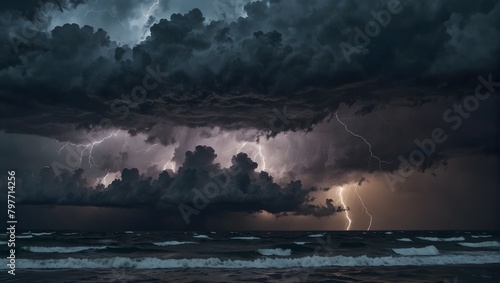 The fierce intensity of a thunderstorm over the ocean ai_generated