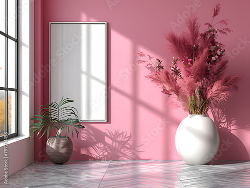 Post-Painterly Reflections: Creative Studio with White Frame Mockup and Mirror