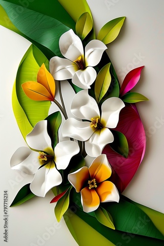 White Flowers and Green Leaves Painting