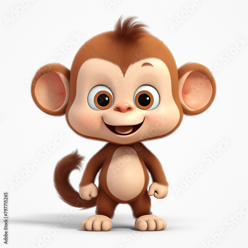 3d photo of happy monkey baby on white background made with generative ai