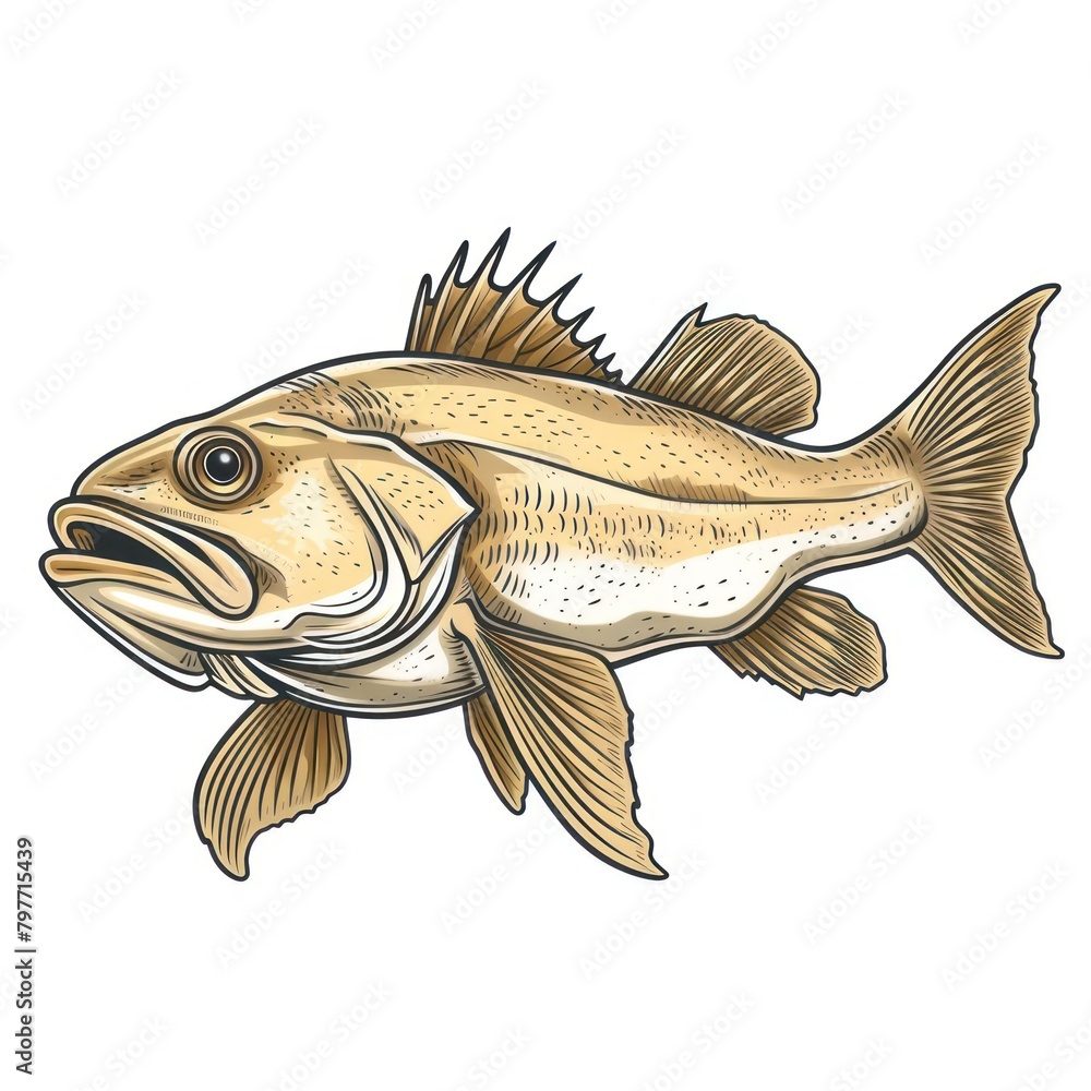 Fototapeta premium arctic cod fish cartoon flat illustration minimal line art