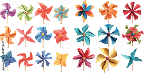 Cartoon pinwheel. Paper propller kid toy, set color windmills baby joy wind mill summer weather, photo