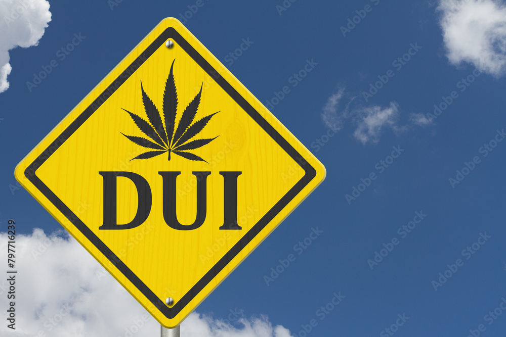  Yellow warning DWI with marijuana leaf road sign