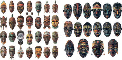 Tribal ethnic african mask big set