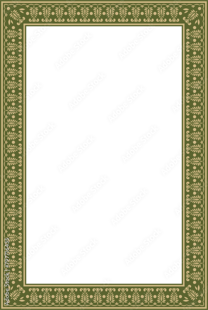Vector square gold and green Indian national ornament. Ethnic plant border. Flowers frame. Poppies and leaves Vector square gold and green Indian national ornament. Ethnic plant border. Flowers frame. Poppies and leaves