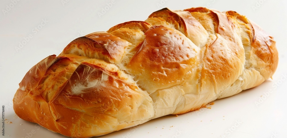 Freshly baked bread loaf with golden crust and soft interior.