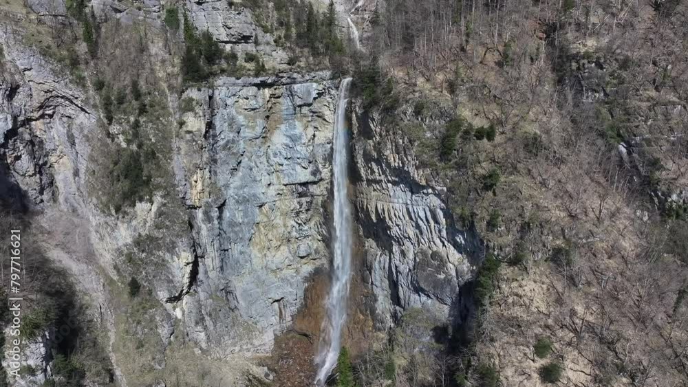 Seerenbach Falls , a hidden gem by Walensee, Switzerland - aerial Seerenbach Falls , a hidden gem by Walensee, Switzerland - aerial