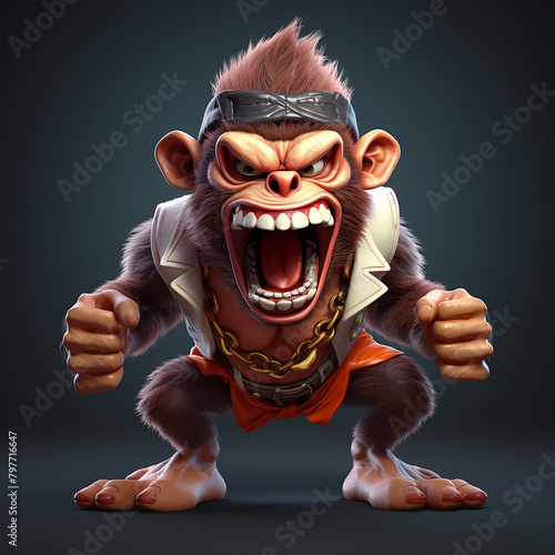3d photo of angry monster monkey made with generative ai