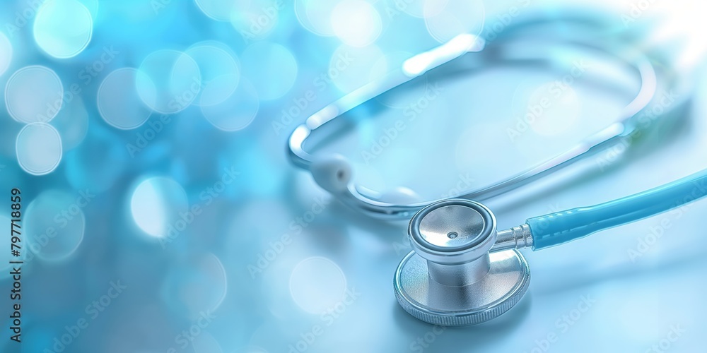 Stethoscope on a blue gradient background with light bokeh Stethoscope on a blue gradient background with light bokeh