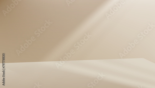 Background Beige Wall Studio Room with Light,Shadow on Table,Backdrop for Spring,Summer product presentation,Empty 3D Display Room with Stand Concept for Web Banner in Autumn,Fall Season