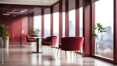 blurred background of a modern office interior with panoramic windows and beautiful lighting, Blurred office meeting room, blurred office background, Bg, blurred background, Generative AI