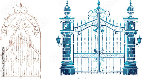 Gothic gate. Mansion or cemetery entrance gates