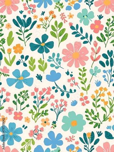 Wallpaper Mural Colorful vibrants flowers and leaves wallpaper pattern Torontodigital.ca