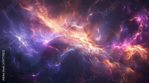 Galactic nebula with swirling colors, cosmic and mysterious, digital art, rich purples and blues, avoid scientific depiction
