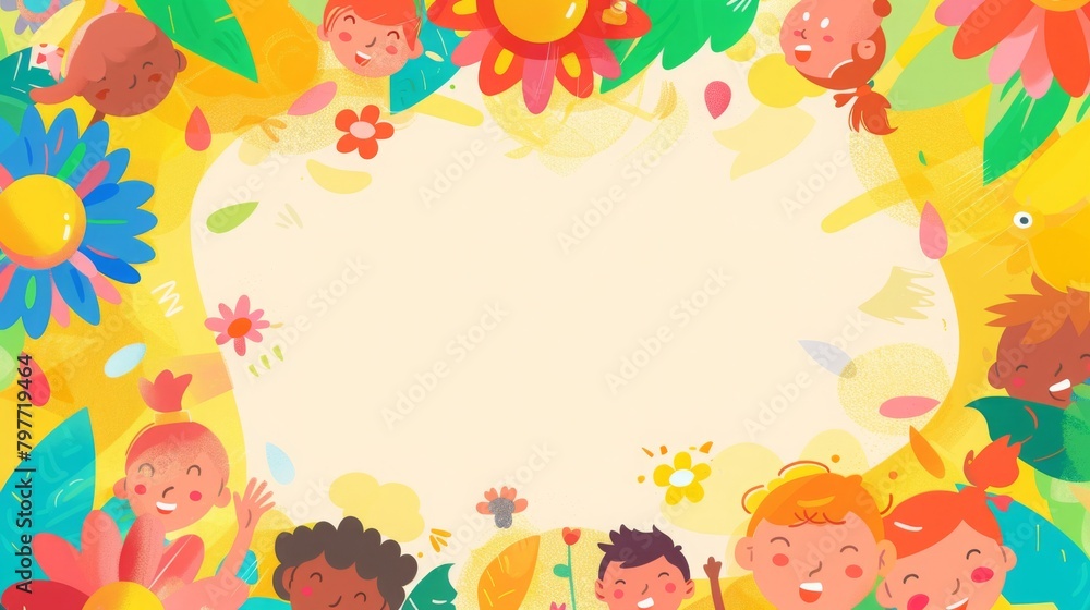Fototapeta premium Cheerful Kids Floral Frame Background