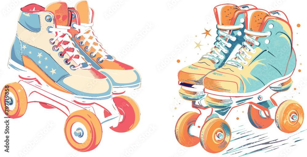 Rollerskates. Cartoon roller skates, retro footwear