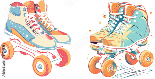 Rollerskates. Cartoon roller skates  retro footwear