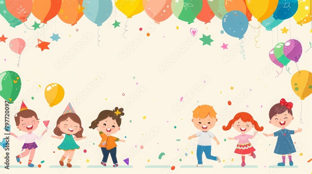Cheerful Kids Party with Balloons and Confetti Cheerful Kids Party with Balloons and Confetti