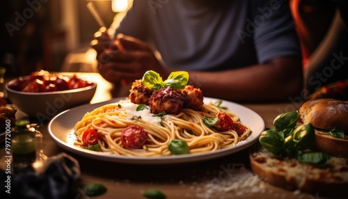 A plate of spaghetti topped with savory meat and tomato sauce