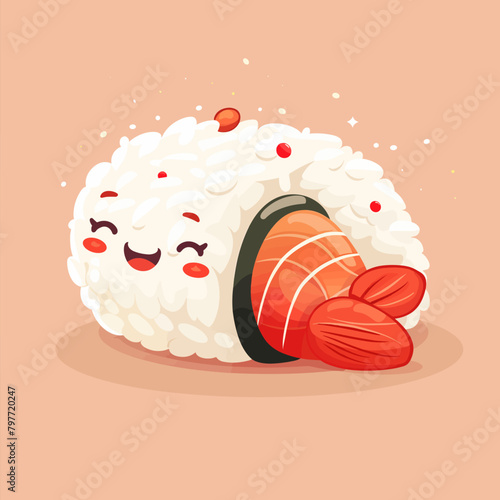 Sushi vector illustration in cartoon style. Sushi roll with salmon, red caviar and cream cheese.