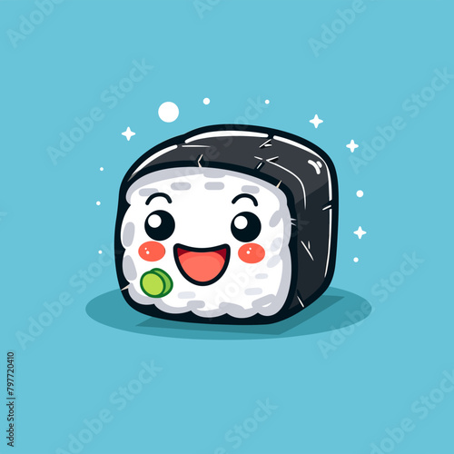 Cute Kawaii Maki Sushi. Vector Illustration.