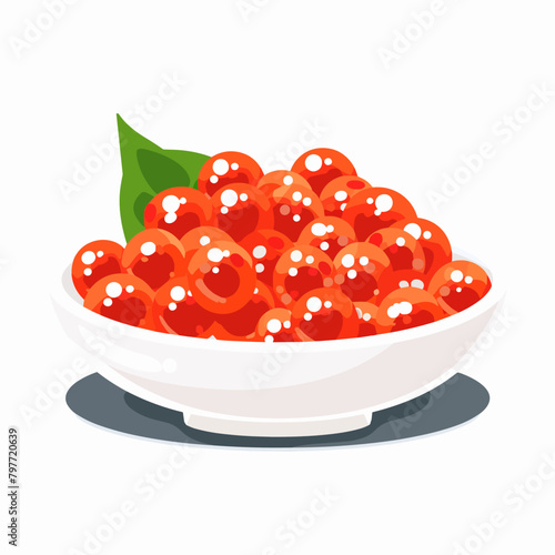 Red caviar in a bowl on a white background. Vector illustration