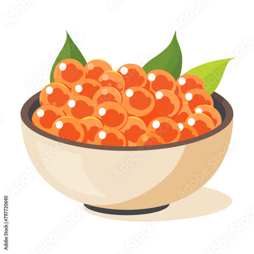 Red caviar in a bowl isolated on white background. Vector illustration.