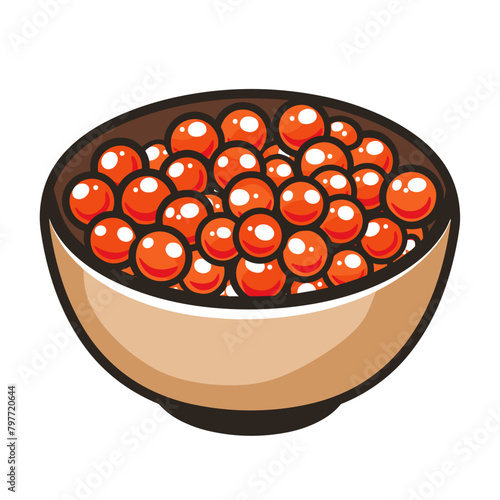 Red caviar in a bowl isolated on white background. Vector illustration.