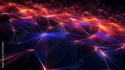 abstract background of polygonal lines with neon glow