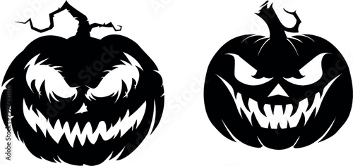 Halloween faces stencil. Ghostly freak face carving for pumpkin lantern silhouette template