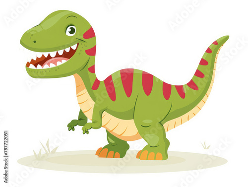 vector cartoon of a cute green trex dinosaur, full body, white background © Kien