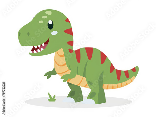 vector cartoon of a cute green trex dinosaur  full body  white background