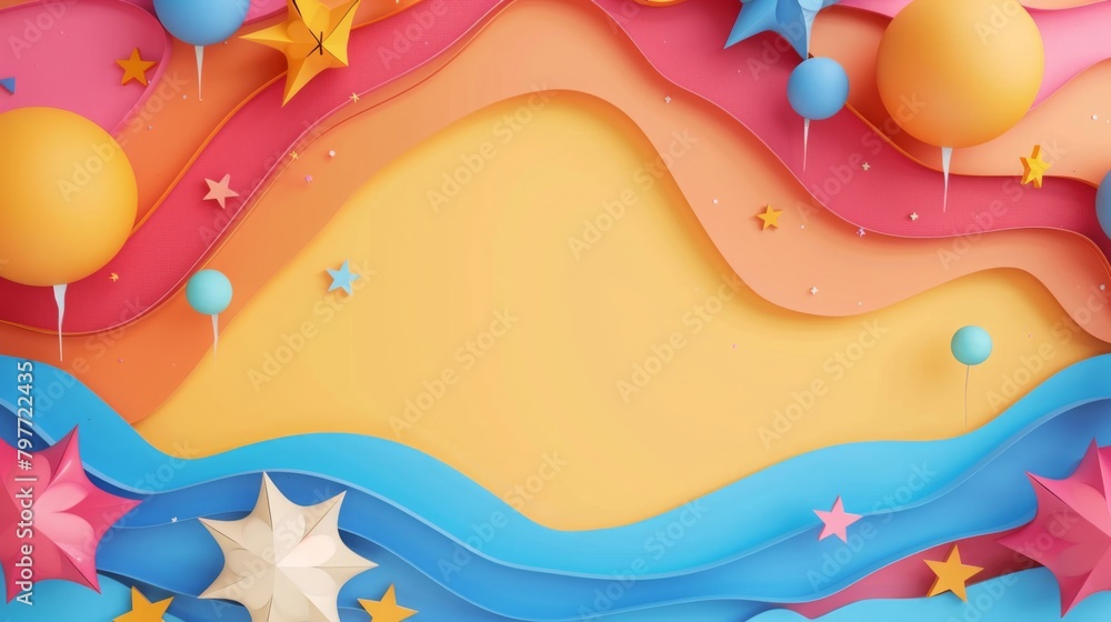Colorful Paper Cutout Background with Balloons and Stars Colorful Paper Cutout Background with Balloons and Stars
