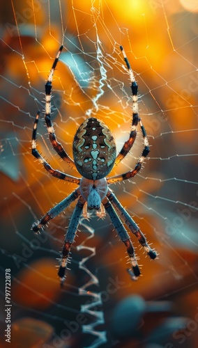 Intricate Close-Up of a Spider Weaving its Web in Autumn - Exploring Nature's Architectural Marvels
