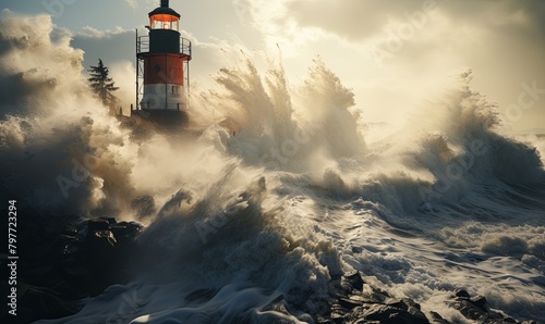 Lighthouse Amidst Ocean Waves