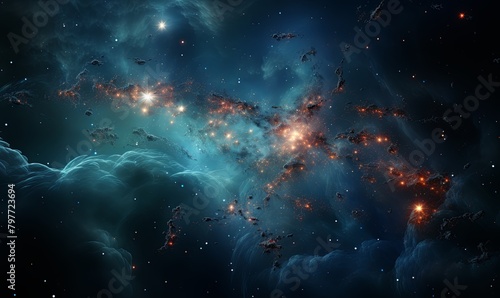 Galactic Space Scene With Stars and Clouds
