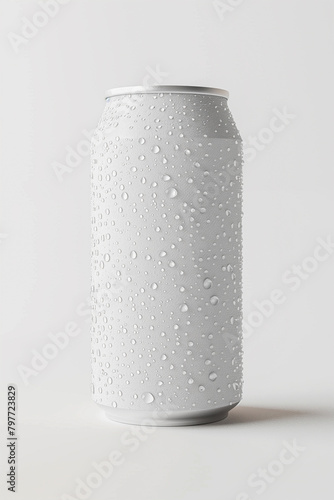 A can of soda is sitting on a white background