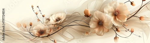 Art Nouveau background with stylized flowers and vines  elegant and flowing  vector design  organic shapes  muted floral colors