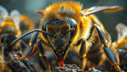 Vibrant Close-Up Shot of a Bee Collecting Pollen in a Summer Garden - Exploring the Wonders of Nature