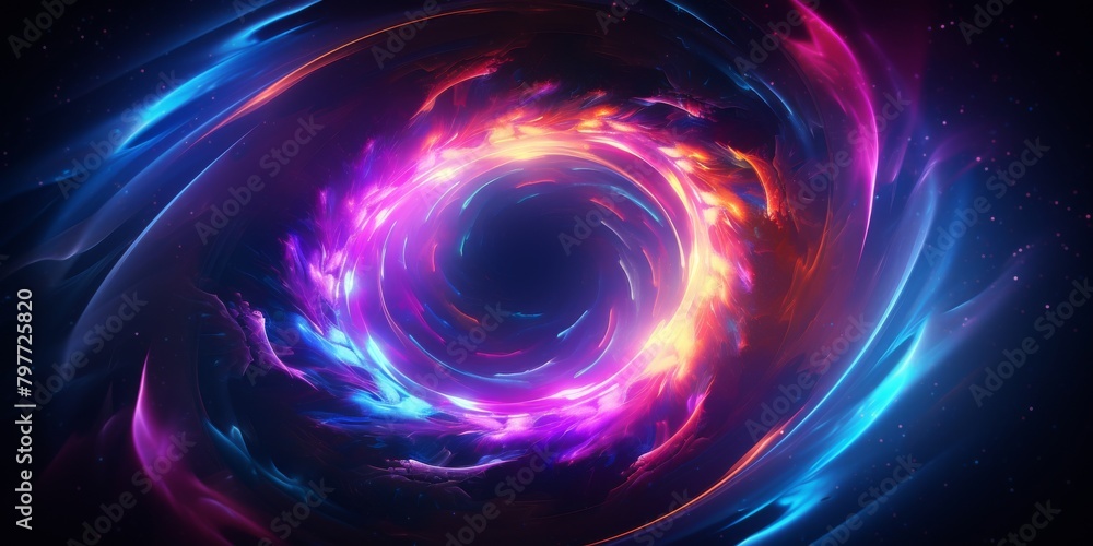 Obraz premium Cosmic Vortex Of Vivid Colors. Abstract Spiral Galaxy With Colorful Swirls. Neon Swirling Energy. Generative AI