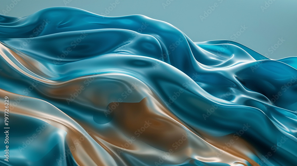 Obraz premium Fluid Wave Design in Cerulean Blue and Mocha