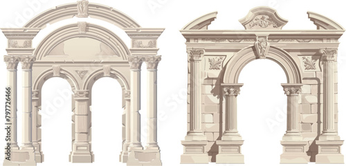 Portal greek castle rome palace luxury facade building entrance with pillars columns