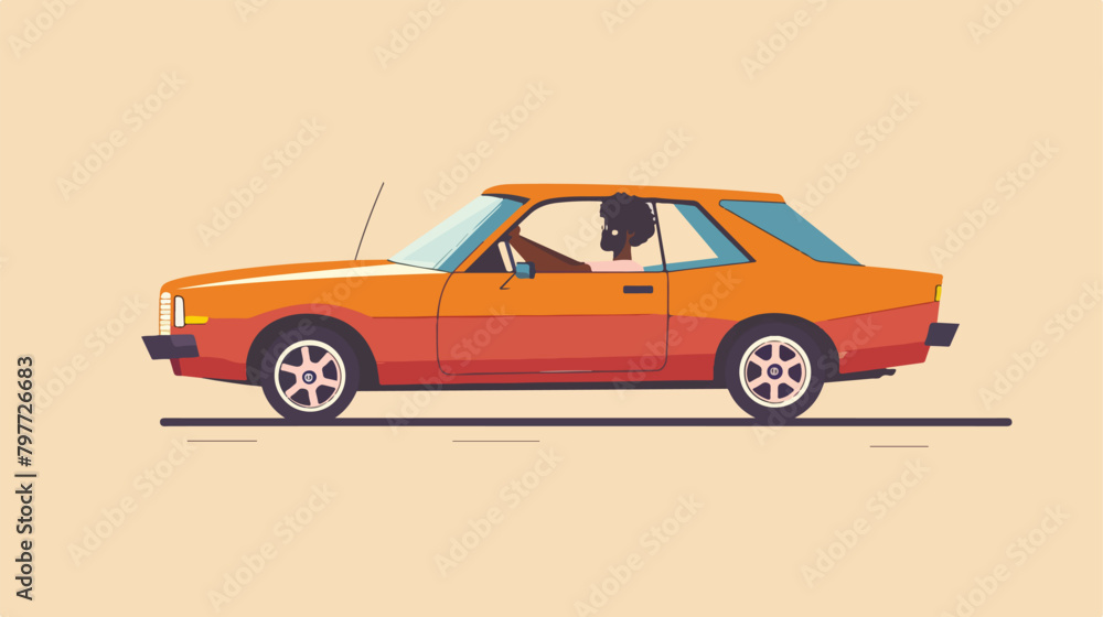 Car with driver afro american man. Vector flat style