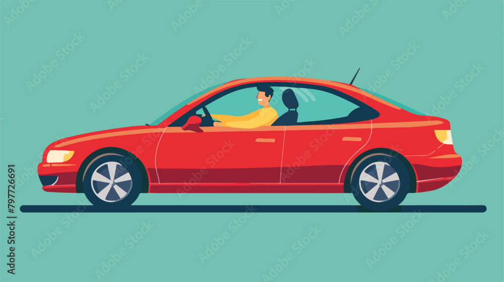 Car with driver man. Vector flat style illustration Vector